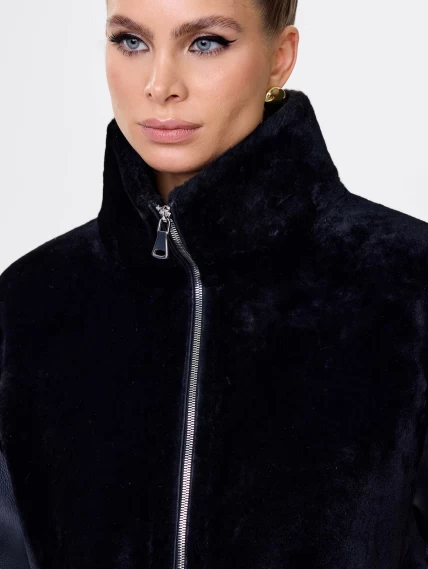 Длинная дубленка на молнии для женщин премиум класса 2050, черная, размер 46, артикул 62480-2