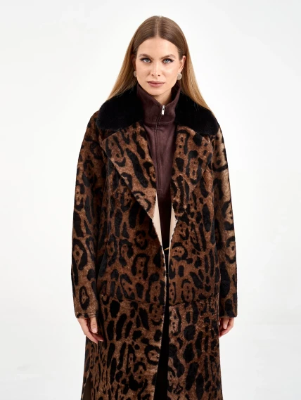 Длинная женская дубленка с норкой 2083, бежевая, размер 44, артикул 65010-7