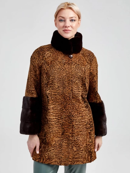 Короткая женская шуба из меха каракуля с отделкой норкой 17101к(сн), намибия, размер 44, артикул 22810-4