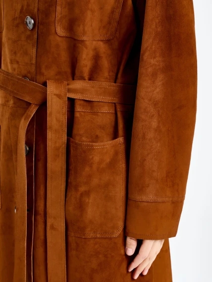 Замшевый женский плащ премиум класса 3113з, виски, размер 48, артикул 92400-3