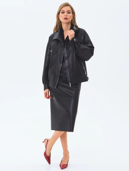 Женская кожаная куртка премиум класса 3087, черная, размер 46, артикул 24460-1