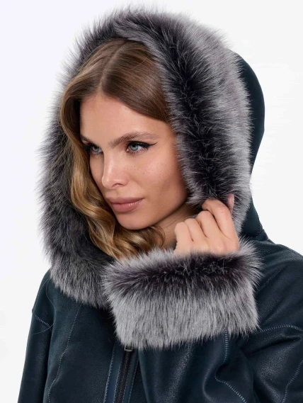 Женская дубленка с капюшоном из тосканы 2067, синяя, размер 46, артикул 64740-2