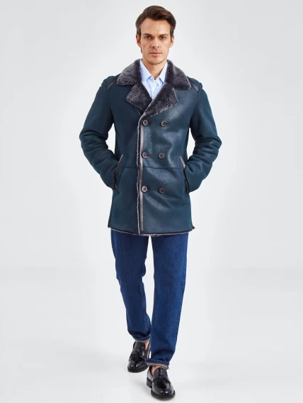 Дубленка двубортная классическая мужская 422, синяя, размер 60, артикул 70490-6