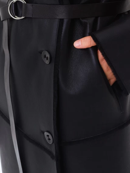 Классическое женское пальто из натуральной овчины премиум класса 2054, черное, размер 48, артикул 64390-2