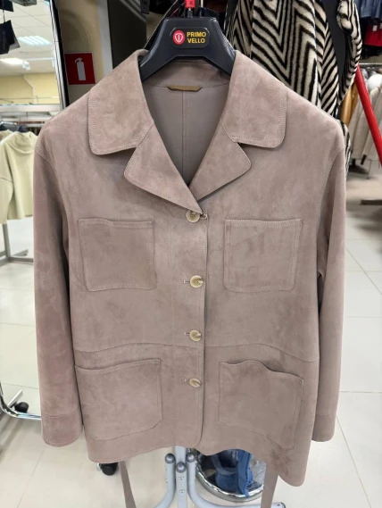 Женская замшевая бежевая куртка пиджак премиум класса 3092з, размер 46, артикул 92650-0