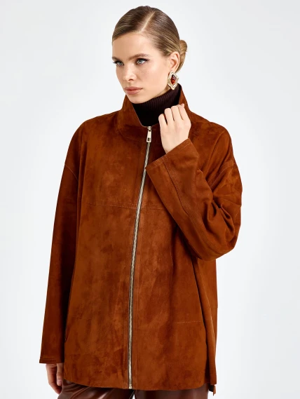 Женская замшевая куртка премиум класса 3090з, виски, размер 48, артикул 92410-2