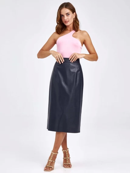 Женские кожаная юбка из экокожи 4540007, синяя, размер 48, артикул 85750-4