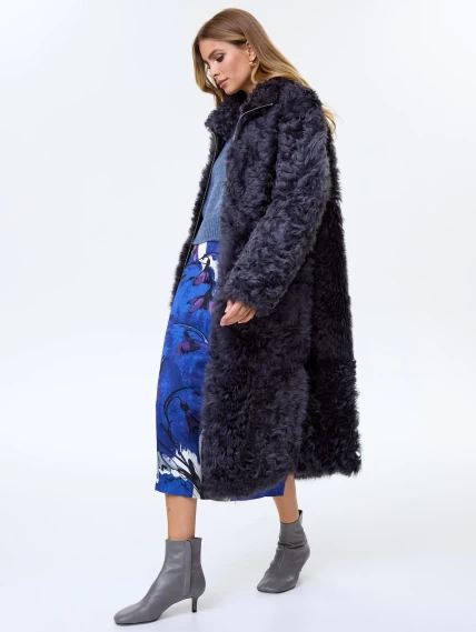 Длинная женская дубленка из натуральной овчины тиградо премиум класса 2025, темно-серая, размер 44, артикул 64210-2