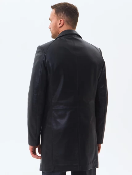 Удлиненный кожаный мужской пиджак премиум класса 539, черный, размер 48, артикул 29551-5