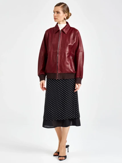Женская бордовая кожаная куртка бомбер премиум класса 3106, размер 44, артикул 92170-6