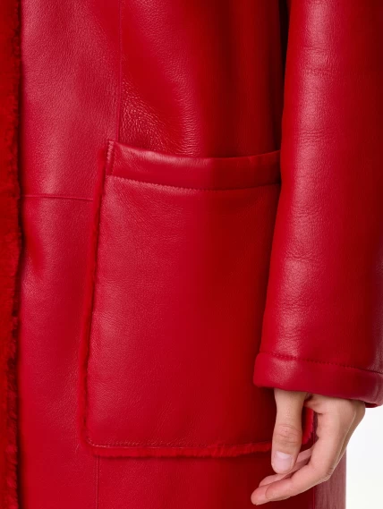 Длинная женская дубленка оверсайз премиум класса 2002, красная, размер 48, артикул 62441-3