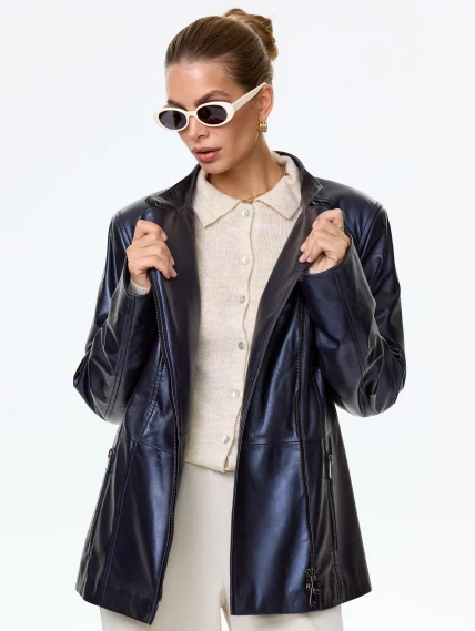 Женская кожаная куртка косуха 320(нв), синяя, размер 48, артикул 90700-7