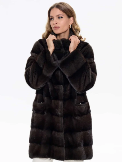 Поперечная норковая женская шуба MANZARI SL-135, серая, размер 44, артикул 34290-0