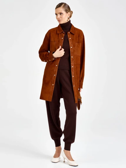 Женская замшевая куртка рубашка премиум класса 3107з, виски, размер 44, артикул 92180-4