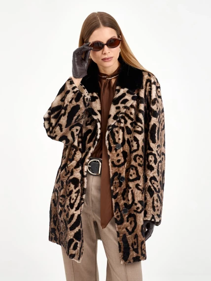 Короткая женская дубленка с норкой 2084, бежевая, размер 46, артикул 64970-0