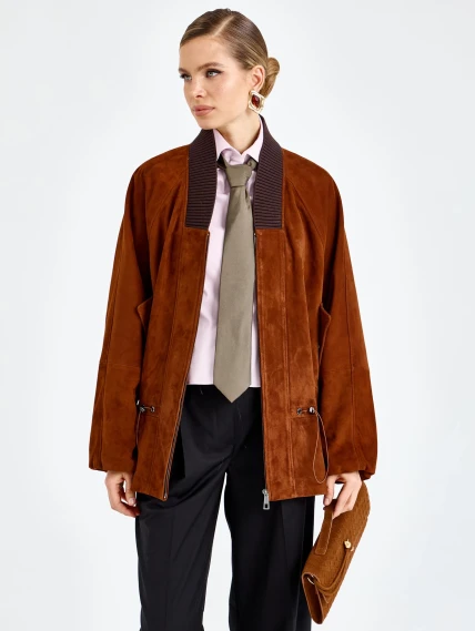 Женская замшевая куртка оверсайз премиум класса 3115з, виски, размер 48, артикул 92440-7