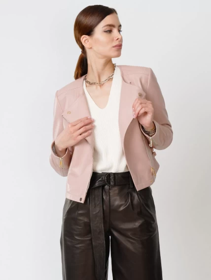 Кожаная женская куртка косуха 389, пудровая, размер 44, артикул 90910-6