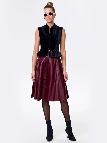 Кожаная расклешенная юбка из натуральной кожи 01рс, бордовая, размер 44, артикул 85180-6