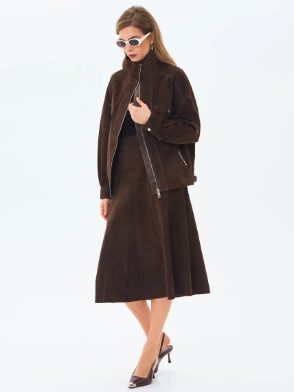 Женская замшевая куртка премиум класса 3087з, коричневая, размер 46, артикул 24690-1