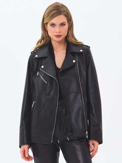 Кожаная женская куртка косуха премиум класса 3079, черная, размер 50, артикул 24650-3