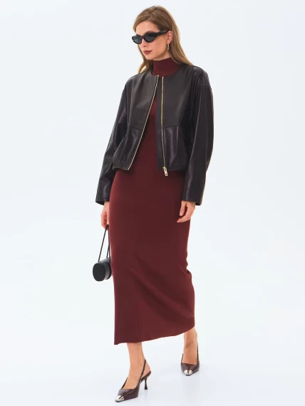 Кожаная куртка бомбер премиум класса для женщин 3094, черная, размер 46, артикул 24350-6