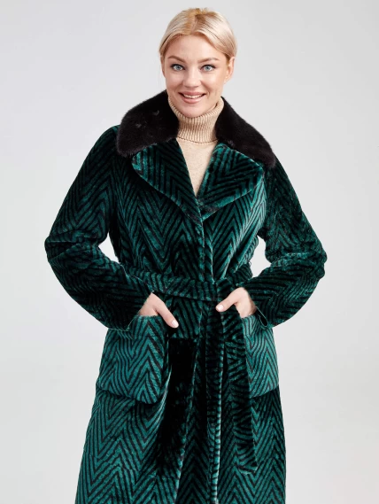 Зимний комплект женский: Дубленка 2003 + Брюки 03, зеленый/оливковый, р. 46, арт. 111307-3