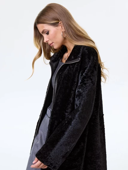 Длинная женская дубленка из астрагана премиум класса 2060, черная, размер 46, артикул 62490-4