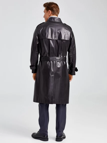 Мужской двубортный кожаный плащ премиум класса 553, черный, размер 52, артикул 28910-4