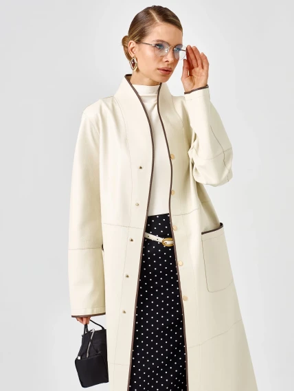 Белый женский кожаный плащ премиум класса 3104, размер 48, артикул 92140-6