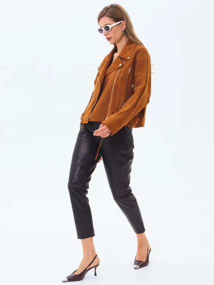 Замшевая короткая куртка косуха для женщин премиум класса 3051з, виски, размер 46, артикул 23410-6