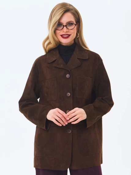Замшевая куртка премиум класса для женщин 3092з, коричневая, размер 44, артикул 24630-6