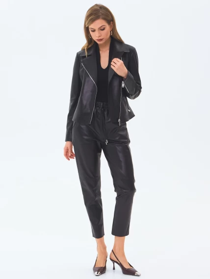 Короткая женская кожаная куртка косуха премиум класса 3095, черная, размер 46, артикул 24440-5