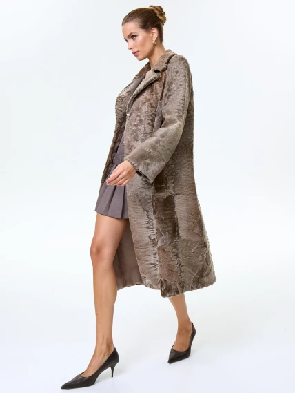 Длинная женская шуба из меха каракульчи премиум класса Лола(ав), светло-коричневая, размер 50, артикул 33990-4