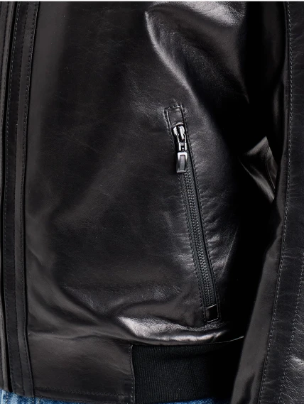 Короткая мужская кожаная куртка премиум класса 531, черная, размер 48, артикул 29790-3