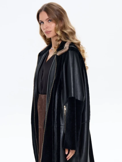 Женская дубленка на молнии с норковым воротником премиум класса 2040, черная, размер 46, артикул 63120-3