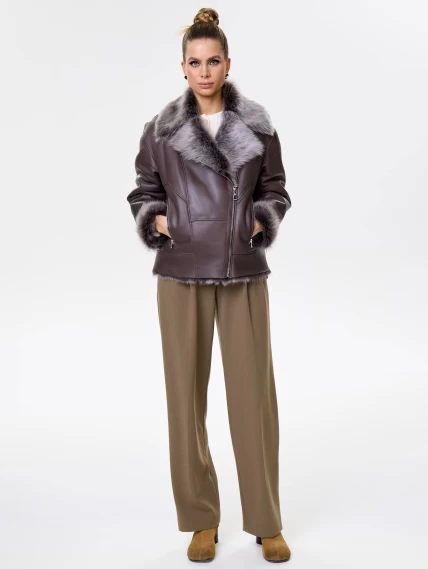 Короткая женская дубленка из тосканы премиум класса 2049, коричневая, размер 44, артикул 64200-1