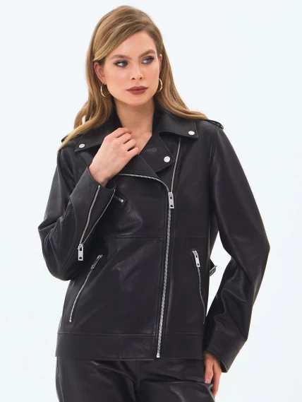 Кожаная женская куртка косуха премиум класса 3079, черная, размер 50, артикул 24650-0