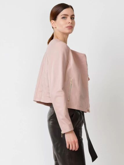 Кожаный комплект женский: Куртка 389 + Брюки 05, пудровый/черный, р. 42, арт. 111115-3