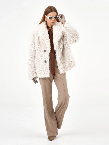Короткая женская дубленка из тиградо 2081, белая, размер 44, артикул 65040-0