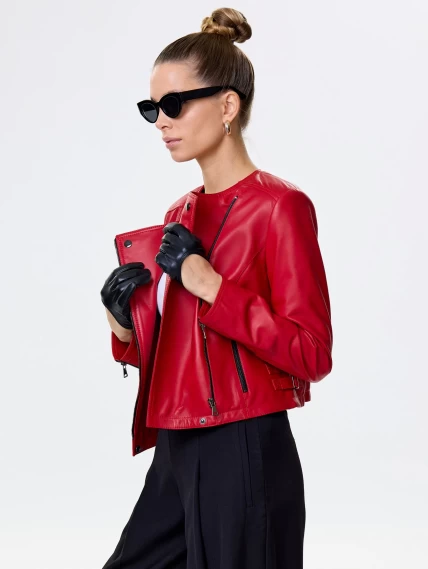 Красная кожаная женская косуха 389, размер 46, артикул 90431-3