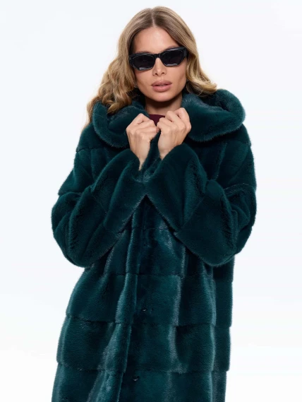 Зеленая норковая женская шуба с капюшоном 2а(к), размер 50, артикул 65490-0
