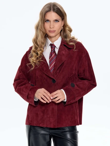 Женский замшевый пиджак премиум класса 3097з, бордовый, размер 46, артикул 24730-0