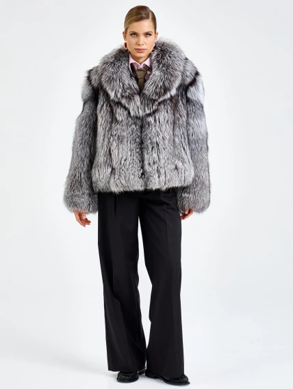 Женская короткая шуба из меха лисы Л1010-1045, серебристо-чёрная, размер 46, артикул 65500-4