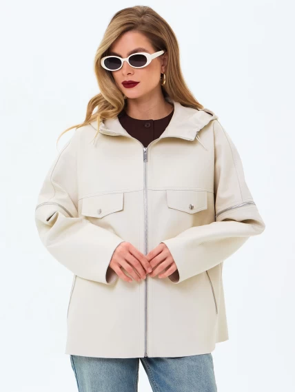 Женская кожаная куртка премиум класса 3086, бежевая, размер 46, артикул 24470-4