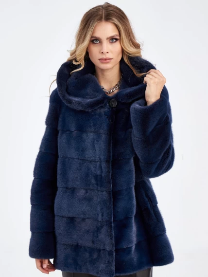 Короткая куртка автоледи из меха норки для женщин 2а-к(к), сине-черная, размер 44, артикул 33900-3