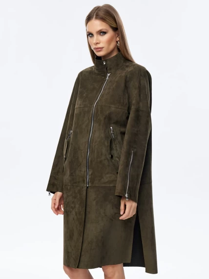 Длинный замшевый плащ оверсайз для женщин премиум класса 3041з, оливковый, размер 54, артикул 23580-5