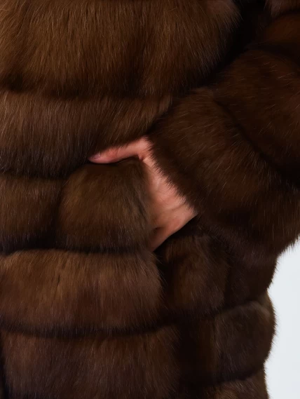 Шуба из меха соболя женская премиум класса 2А, темно-коричневая, размер 46, артикул 34210-2
