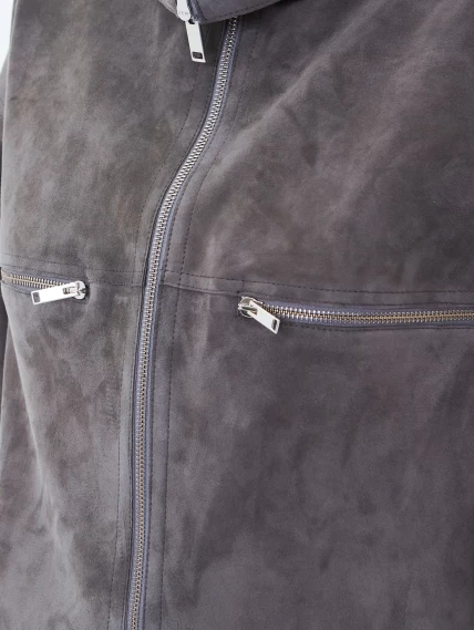 Удлиненная женская замшевая куртка премиум класса 3084з, серая, размер 46, артикул 24680-2