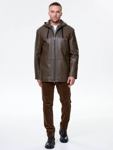 Мужская кожаная куртка с капюшоном премиум класса 552, хаки, размер 52, артикул 41130-4