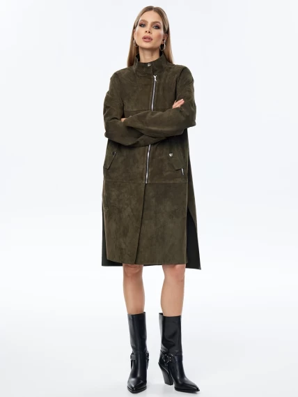 Длинный замшевый плащ оверсайз для женщин премиум класса 3041з, оливковый, размер 54, артикул 23580-4
